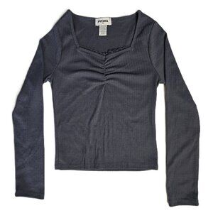 RSQ Girls Lace Trim Cinch Long Sleeve Top Blue Shirt Size Small (for 7-16 Yrs)